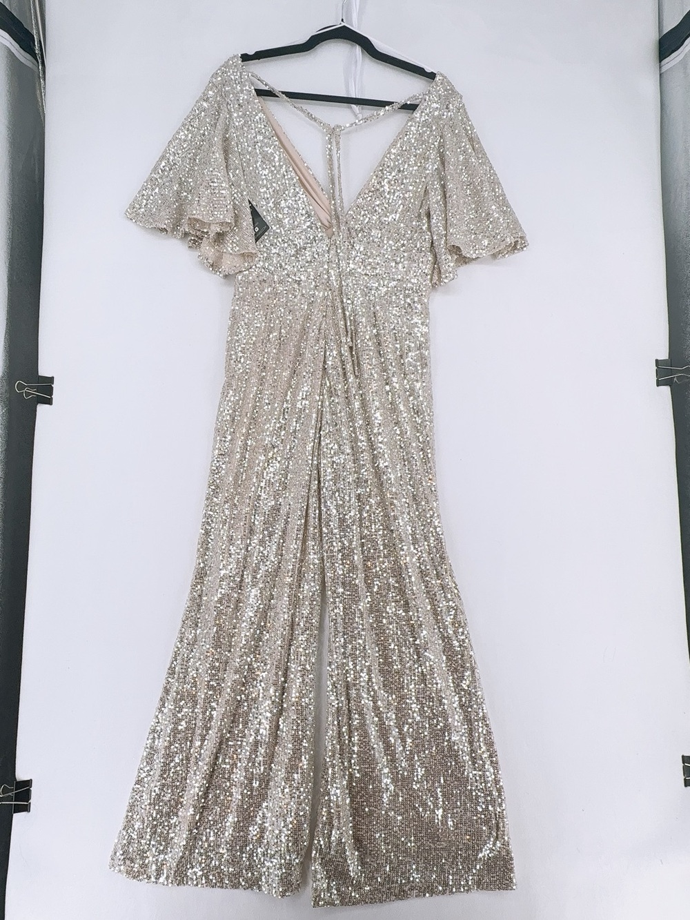 Juliana's Boutique Silver Sequin Wide Leg Jumpsuit L - Picture 4 of 8